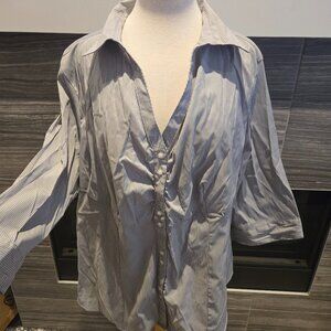 George Plus Striped Button-Down Blouse - Size 3X